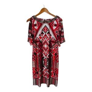 Chico's Beaded Sequin Slit Sleeve Aztec Shift Dress 1 Medium